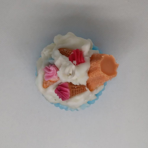 Handmade cupcake candle with whipped cream and ice cream cones, coconut or cookie scent