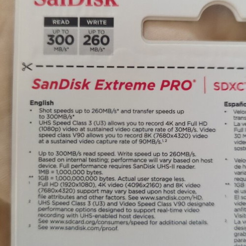 SanDisk Extreme Pro V90 SDXC UHS-II 128GB memory card new