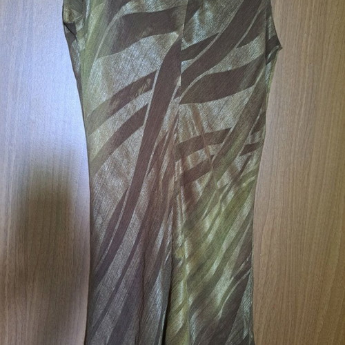 Veloudakis used silk asymmetric dress brown-gold, size S
