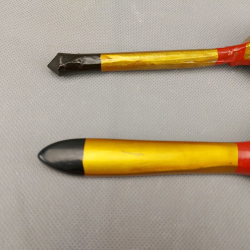 Old Hand-Painted Set of Two Russian Khokhloma Wooden Spoons Used