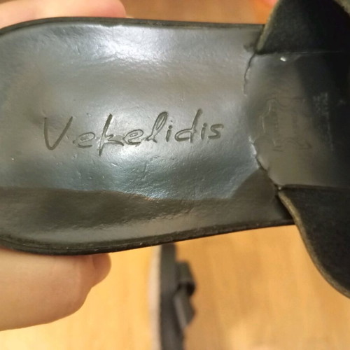 Vekelidis Black Leather Platform Sandals used, size 38