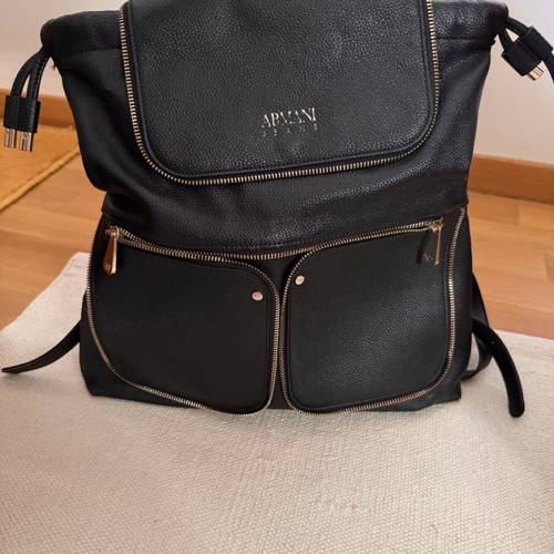 Armani Jeans leather backpack used, black with gold details