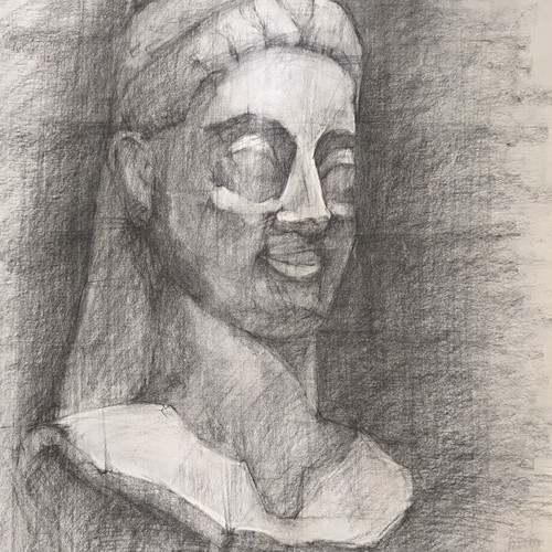 Original Charcoal Drawing on Ingres Paper Kouros Rampin 3/4 Study like new