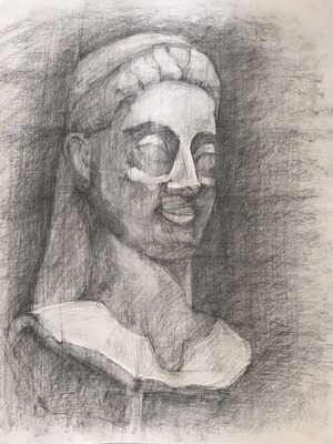 Original Charcoal Drawing on Ingres Paper Kouros Rampin 3/4 Study like new