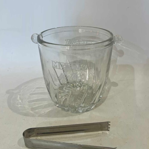 Metaxa glass ice bucket with tongs used