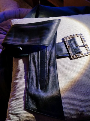 Women's belt used, genuine soft leather, black, size 100