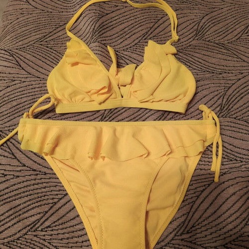 Teenage swimsuit with ruffles and side ties, new, yellow
