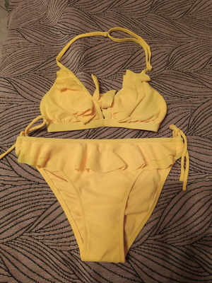 Teenage swimsuit with ruffles and side ties, new, yellow