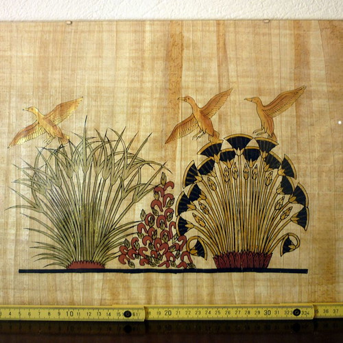 Egyptian papyrus with painting in glass frame