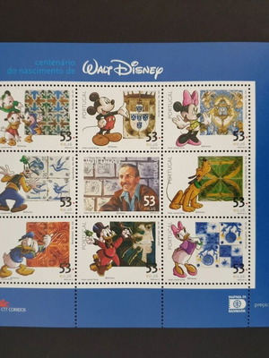 Walt Disney 100th Birthday Portugal Stamp Sheet MNH 2001