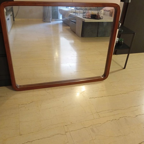 Vintage walnut wood mirror, warm brown tones