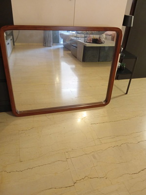 Vintage walnut wood mirror, warm brown tones