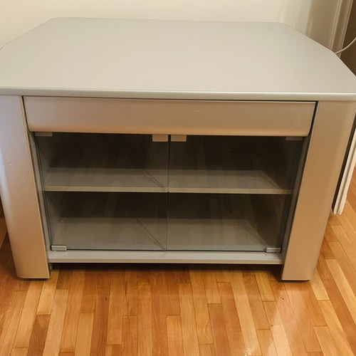 TV stand with glass sliding doors, grey