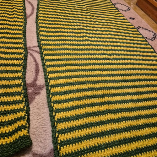 Handmade wool knitted rugs green and mustard, like new, set of 2