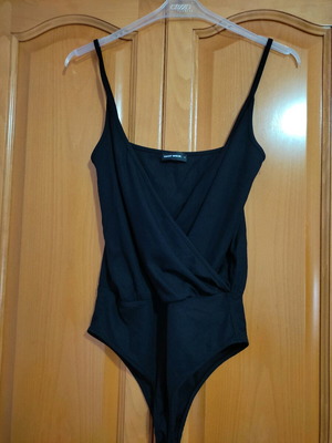 Black bodysuit with V and straps Pink Woman new, size M