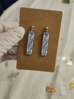 Earrings with black and white parallelogram pattern, 3D print, custom order
