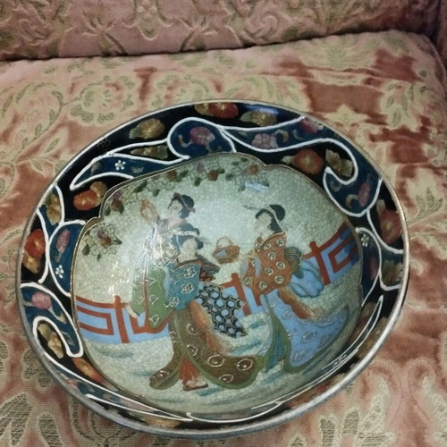 Royal Satsuma hand painted deep bowl used, gilded