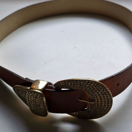 Leather belt with strass like new, brown and gold, 100 cm