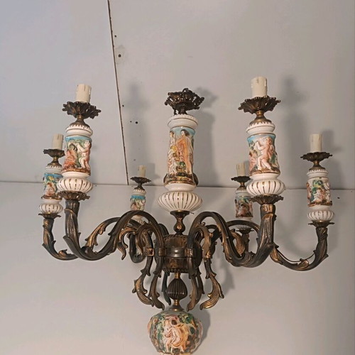 Antique 6-Light Chandelier like new with embossed colored designs