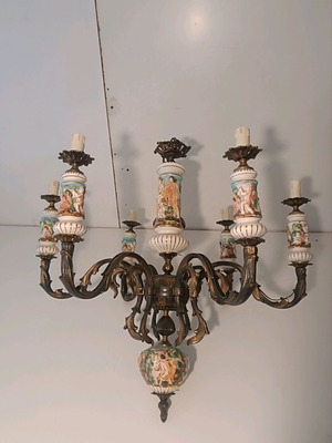 Antique 6-Light Chandelier like new with embossed colored designs