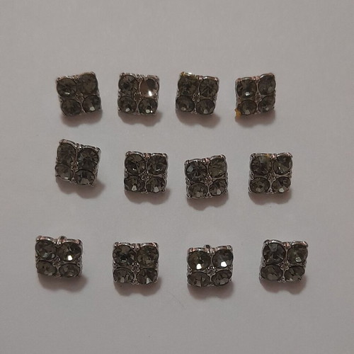 Decorative buttons set of 12 with gray rhinestones on silver metal base new
