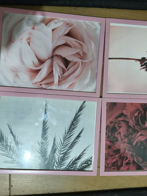 Frames set of 4 with posters and glass, wooden pink frame like new