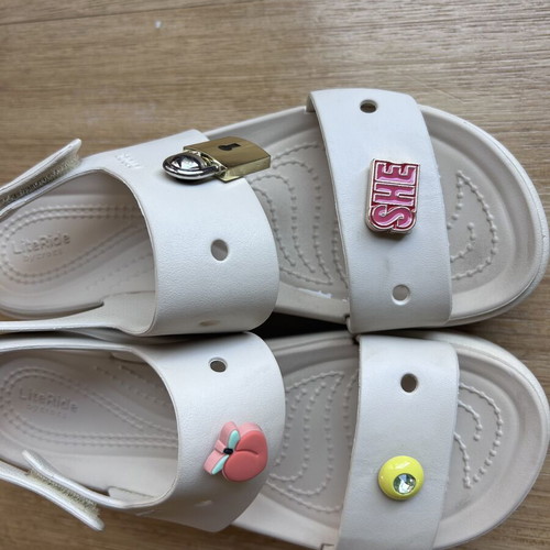 Crocs Brooklyn 4U women's platform sandals with Jibbitz charms, beige