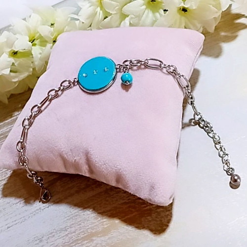 Handmade steel bracelet with turquoise motif, new