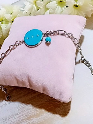 Handmade steel bracelet with turquoise motif, new