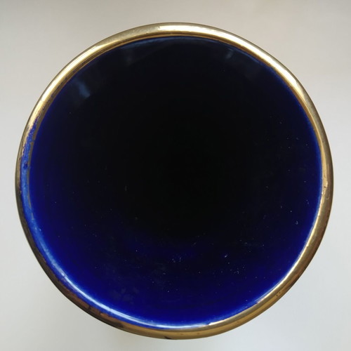 B H Geschenke cobalt blue vase used, hand-painted