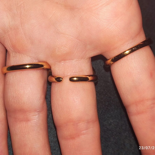 Stainless Steel Rings new, gold color, heart shape, set of 3