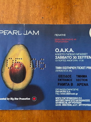 Pearl Jam 2006 concert ticket used from OAKA Greece