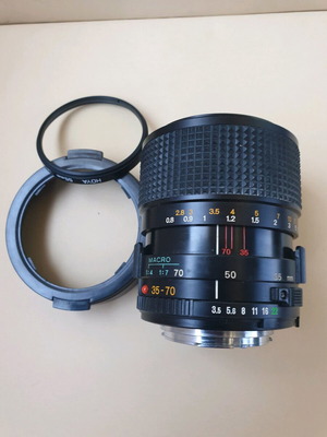 Minolta MD Zoom 35-70mm f/3.5 Macro lens used with hood and Hoya filter