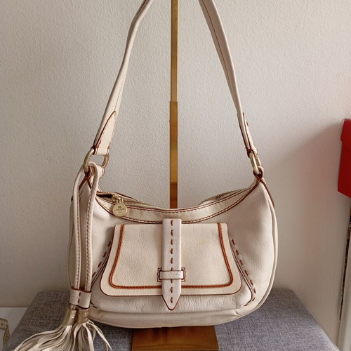 Lancel vintage original shoulder bag used, ecru color