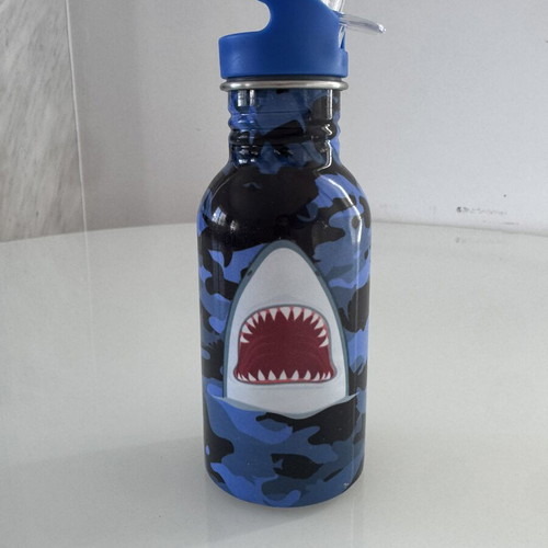 Kids Water Bottle Shark Design with Straw Blue Camouflage new