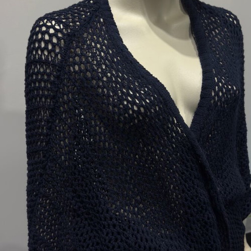 Jean Pascale Navy Crochet Cardigan Oversized size L like new