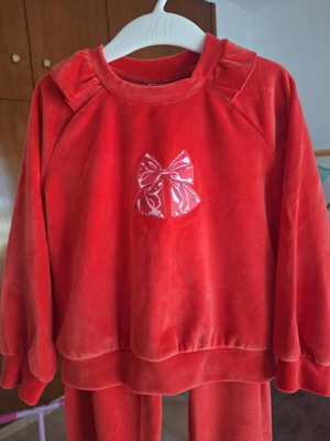 Joyce children's tracksuit set new, red velour, size 3 years