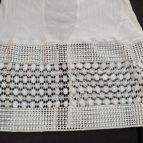 Maxi dress used, textured bodice with patterned lace hem, white, size M