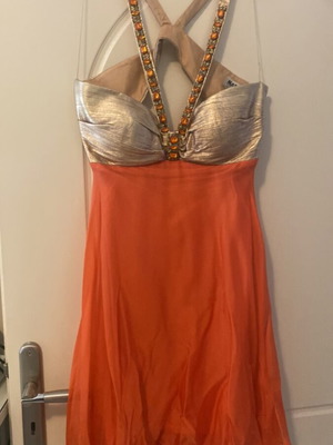 Evening dress airy gold with orange and stones on bust like new