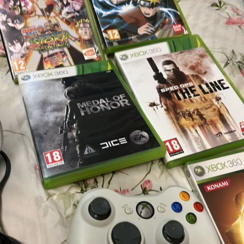 Xbox 360 console for repair with wireless controller, power supply, 5 games, cables