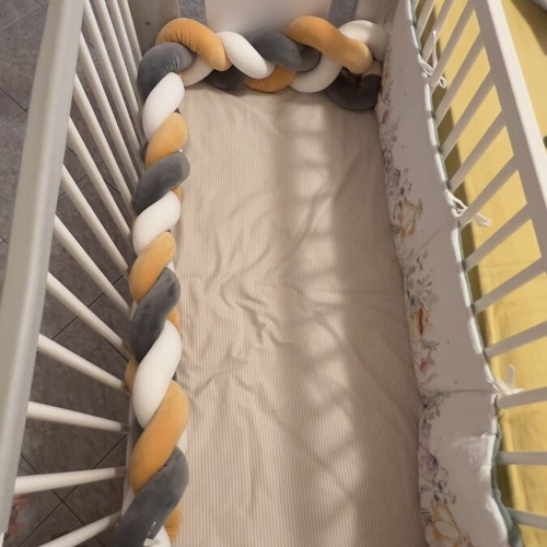 Baby Cot with Mattress like new, convertible white-gray with bear design