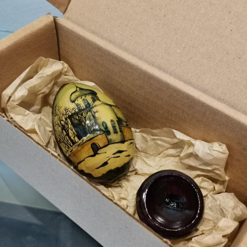 Wooden egg used with hand painting, Russian church motif