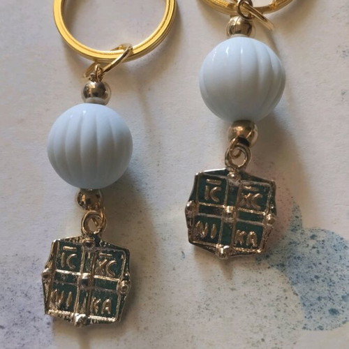 Handmade baptism favors 50 pcs with metal Konstantinato and acrylic mint bead