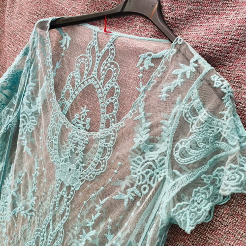 Summer lace blouse used, turquoise, size L-XL