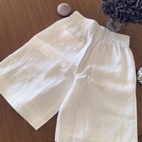 Philosophy white linen high-waisted bermuda shorts