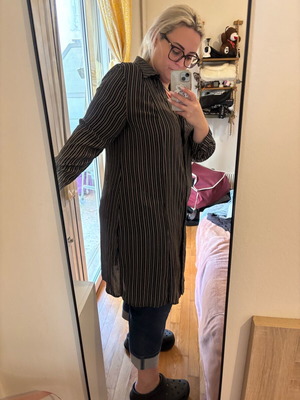 Striped shirt dress like new, size L, black and beige