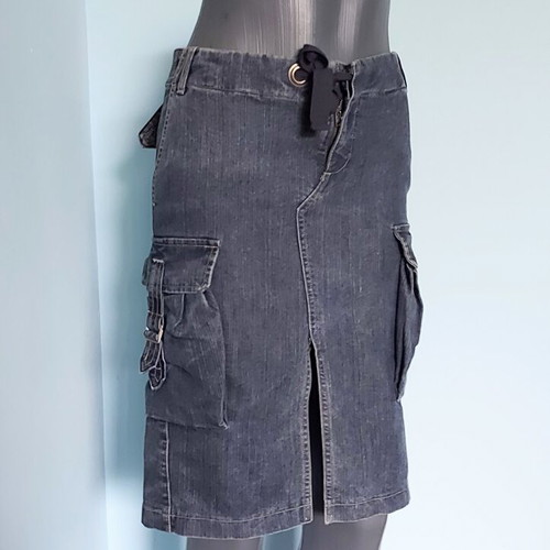 Φούστα denim Mango XS/S σαν καινούργια, ασύμμετρο σχέδιο με τσέπες