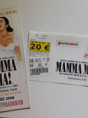 Mamma Mia! show ticket used, Badminton Theatre 2008