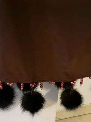 Satin scarf used with 8 fur pompons brown
