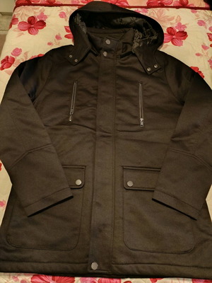 Men's jacket new, size Large, black with detachable hood